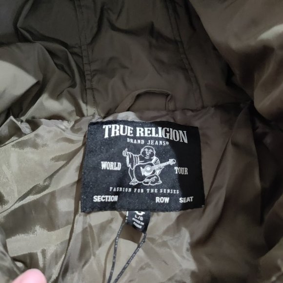 Brand New with Tag ~ True Religion Hooded Puffer Jacket Olive Green size Large - Picture 7 of 12